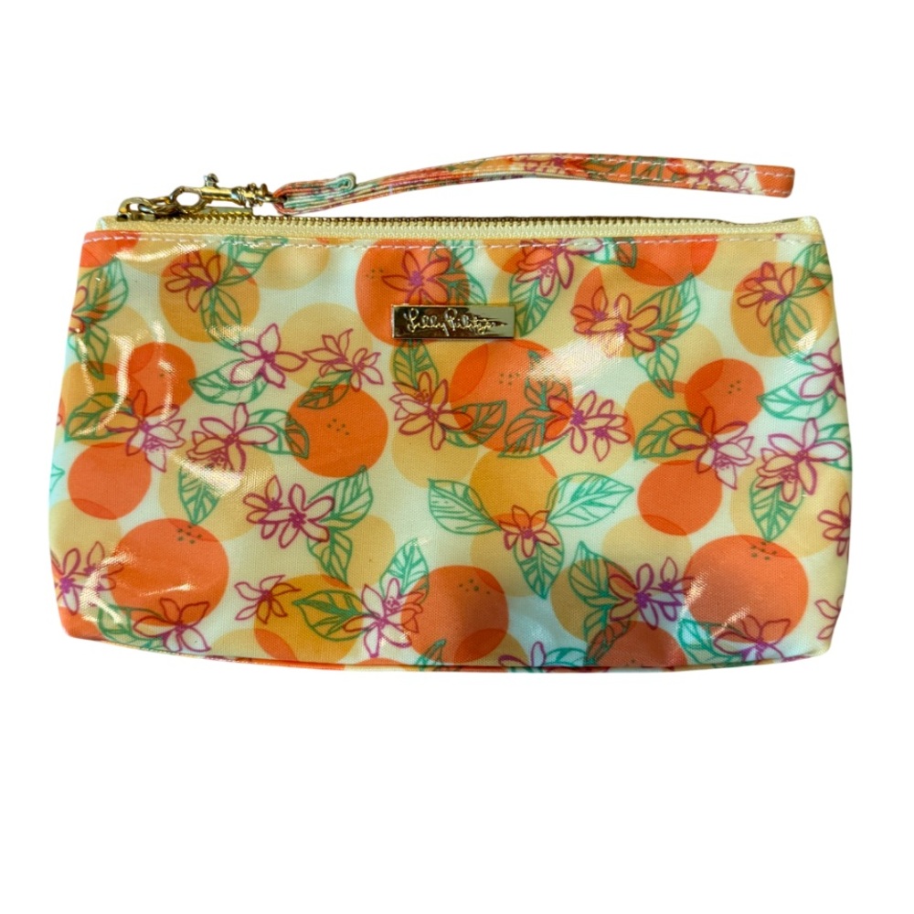 Lilly Pulitzer Spring Summer Plastic Cosmetic Makeup Bag Clutch Oranges Flowers